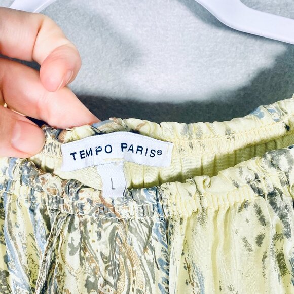 Tempo Paris Top Women L Yellow Silk Paisley Pullover Tunic Blouse Italy - Picture 4 of 11